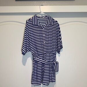 SHEIN Navy and White Striped Jumpsuit